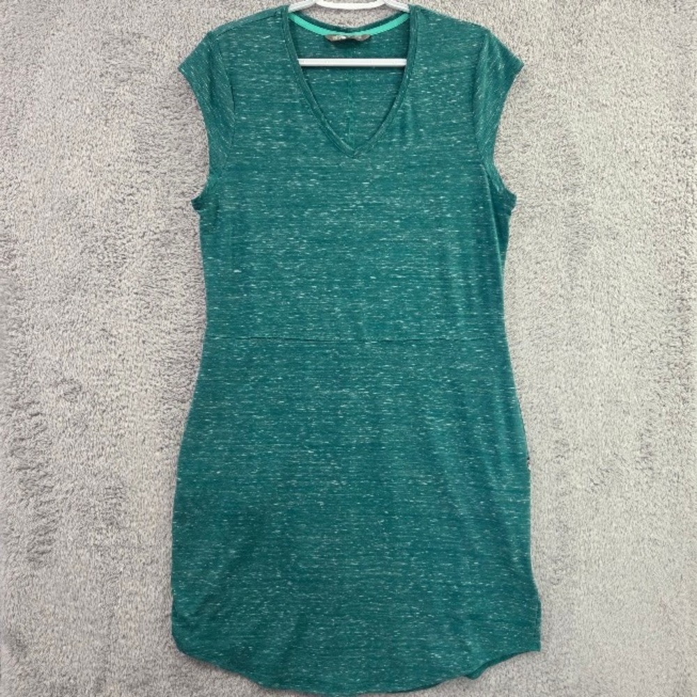 The North Face Dress Women's Large Green Heathered V-Neck Cap Sleeve Curved Hem